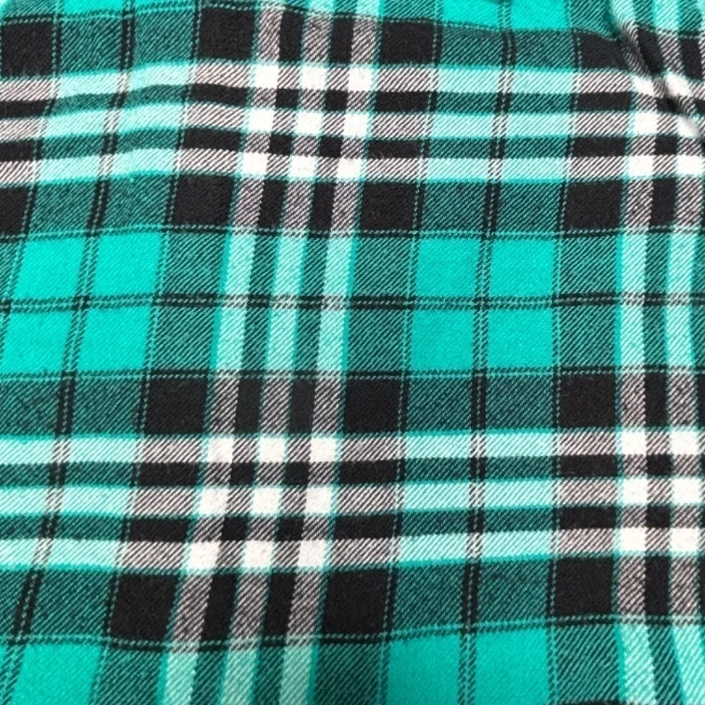 Justice Girls Top Size 7 Teal Black White Plaid Long Sleeve Button Down Shirt